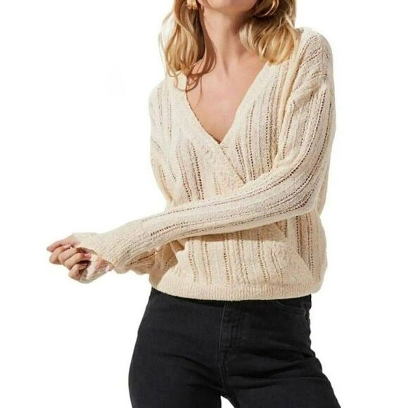 ASTR The Label Cream Knit Wrap V-neck Sweater - Picture 1 of 10